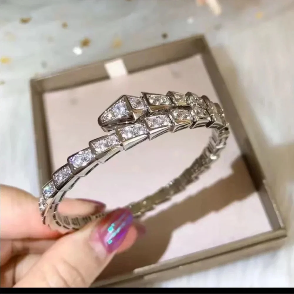 Serpentine serpent snake zircon Silver Women's Bracelet - Picture 8 of 9